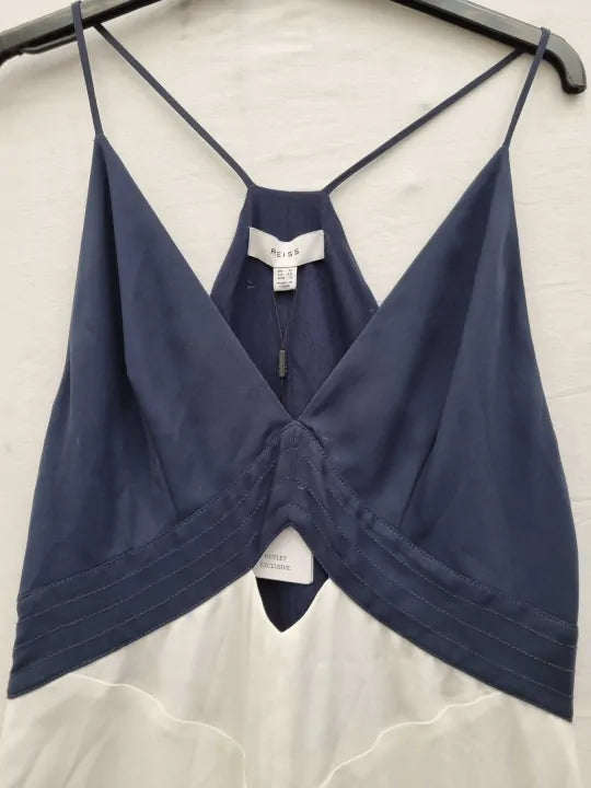 Reiss Ivory/Navy Ella Colour Block Midi Dress Size: Uk 12