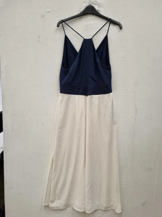Reiss Ivory/Navy Ella Colour Block Midi Dress Size: Uk 12