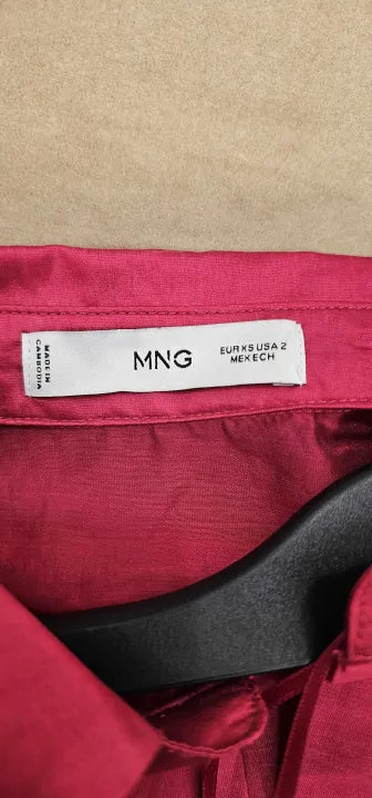 Mango - Fuschia Relaxed Collared Blouse - Red Size: Xs