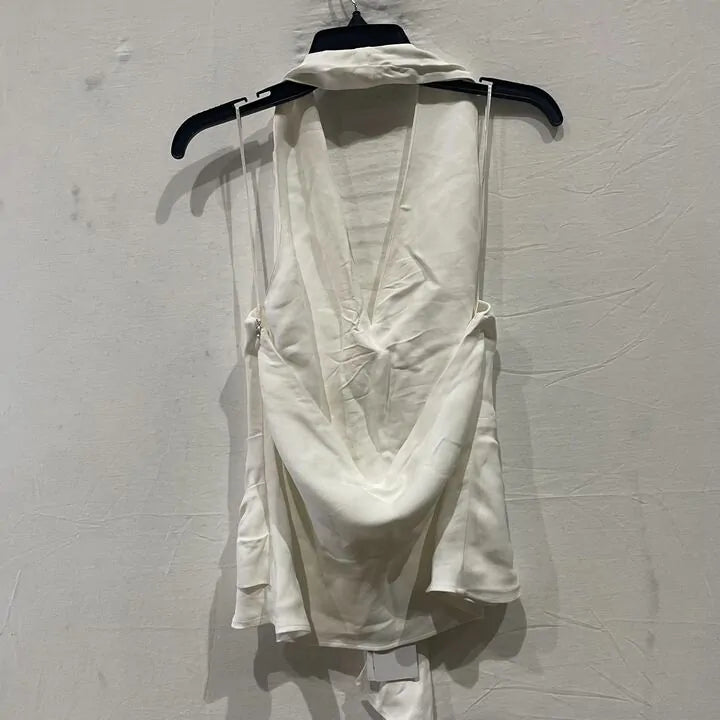 Reiss - Ivory Freda Drape Halter Neck Top Size: Uk 14