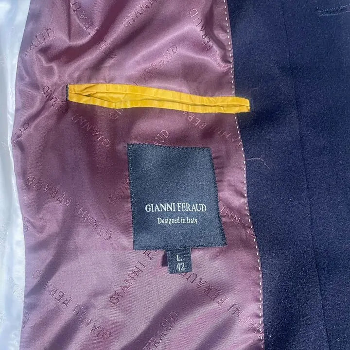 Gianni Feraud-42-Navy Freedom Faux Fur Collar Wool Blend Coat Size: 42