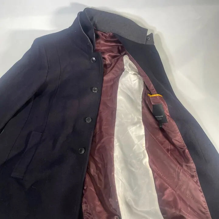 Gianni Feraud-42-Navy Freedom Faux Fur Collar Wool Blend Coat Size: 42