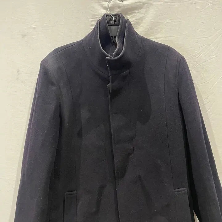 Gianni Feraud-42-Navy Freedom Faux Fur Collar Wool Blend Coat Size: 42
