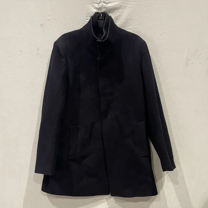 Gianni Feraud-42-Navy Freedom Faux Fur Collar Wool Blend Coat Size: 42