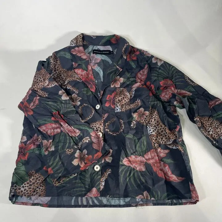 Desmond &Dempsey-Wboxshsoleinavy-L-Navy-Multi Soleia Leopard Womens Boxy Shirt Size: Large