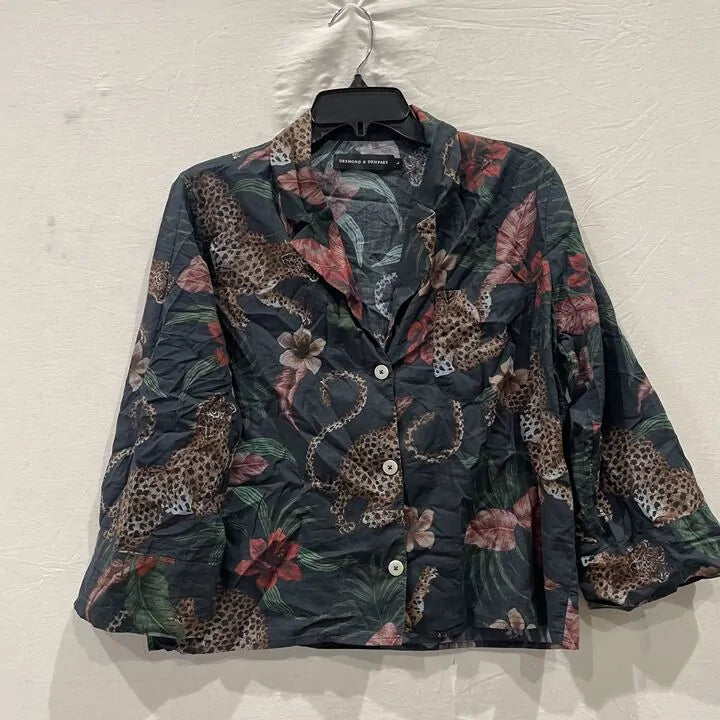 Desmond &Dempsey-Wboxshsoleinavy-L-Navy-Multi Soleia Leopard Womens Boxy Shirt Size: Large