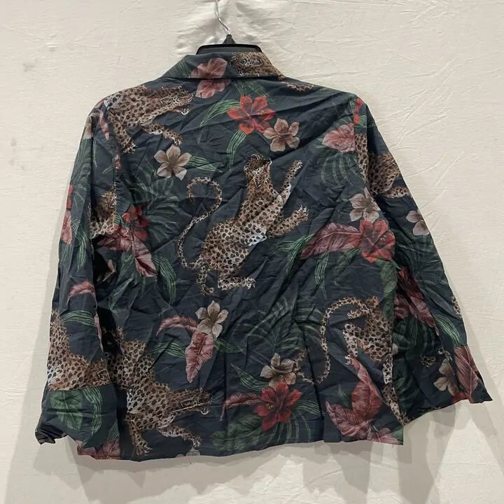 Desmond &Dempsey-Wboxshsoleinavy-L-Navy-Multi Soleia Leopard Womens Boxy Shirt Size: Large
