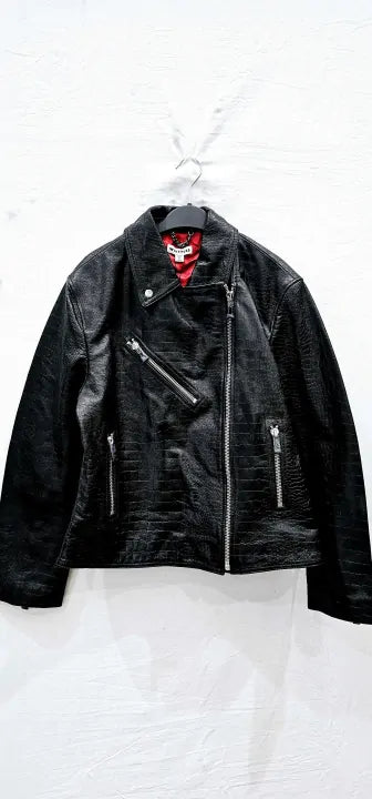 Whistles - Black Adriana Leather Croc Biker Jacket - Black Size: M