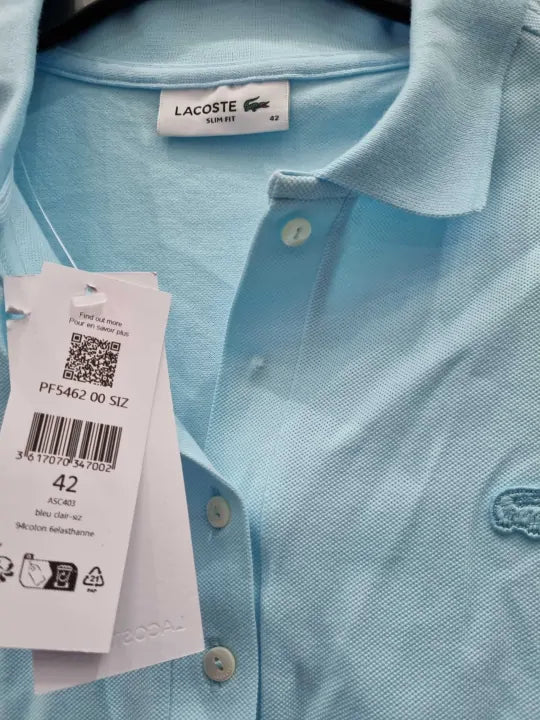 Lacoste - Blue Slim Fit Stretch Mini Piqué Polo Shirt Size: Uk 14