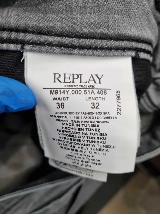 Replay Grey Anbass Powerstretch Jeans Size: W36X L32