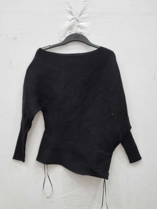 Reiss - Black Lorna Draped Knitted Top Size: Medium