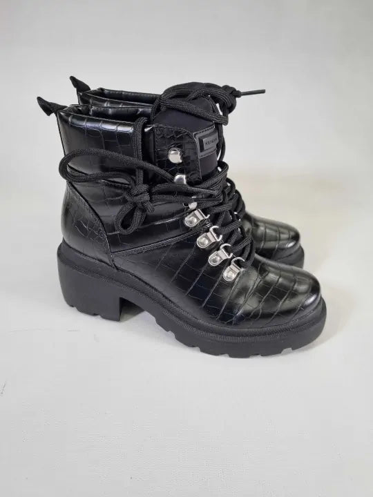 Kendall + Kylie Black Rory Vegan Leather Croc Hiker Boots Size: Uk 5