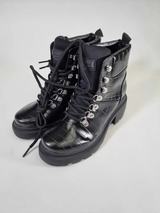 Kendall + Kylie Black Rory Vegan Leather Croc Hiker Boots Size: Uk 5