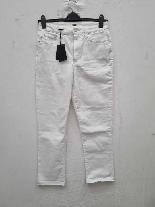Paige - White High Rise Brigitte Crop Jeans Size: 29