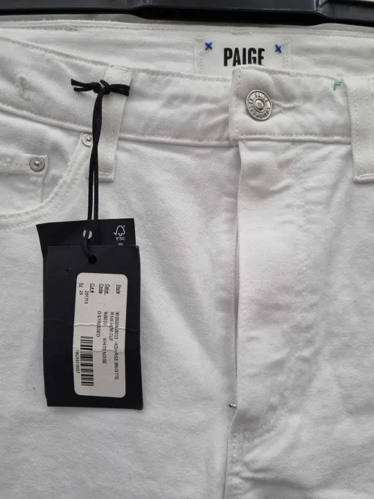Paige - White High Rise Brigitte Crop Jeans Size: 29