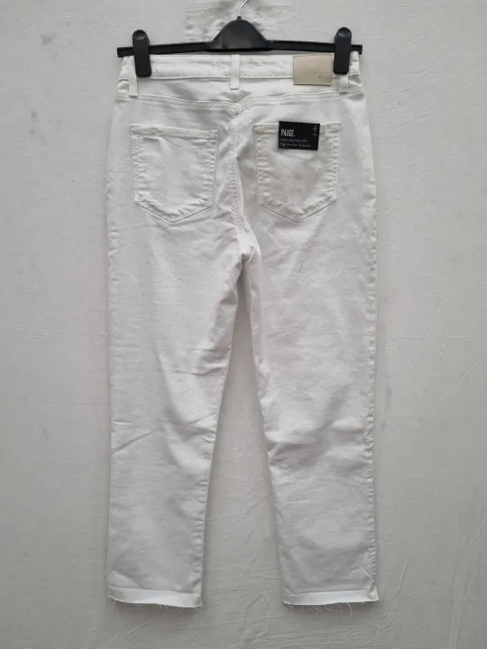 Paige - White High Rise Brigitte Crop Jeans Size: 29