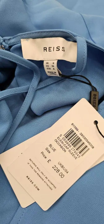 Reiss - Blue Eleni Cap Sleeve Occasion Dress - Blue Size: Uk8