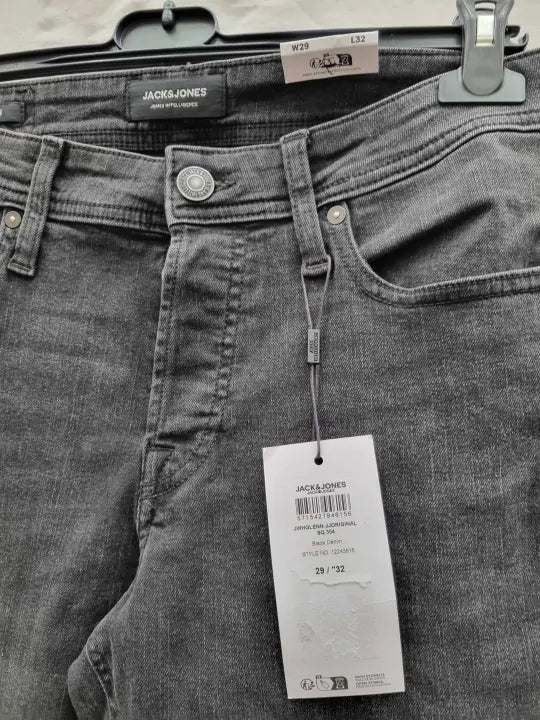 Jack & Jones - Black Denim Cotton Blend Jeans Size: 32X34
