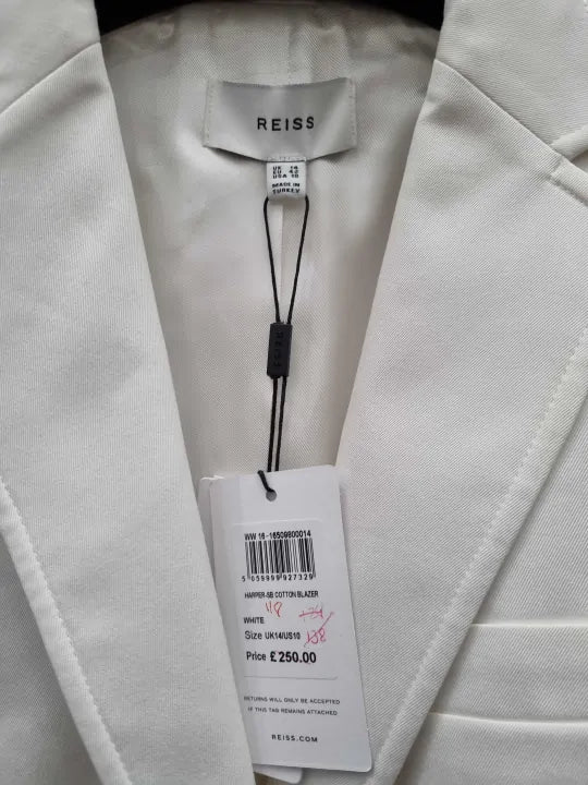 Reiss - White Harper Cotton Blazer Size: UK 14