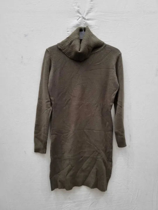 Soft Cashmere Tan Roll Neck Cashmere Blend Dress Size: S/M