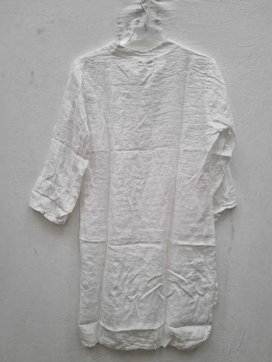 Rodier Beige Cutwork Linen Mini Dress Size: S/M