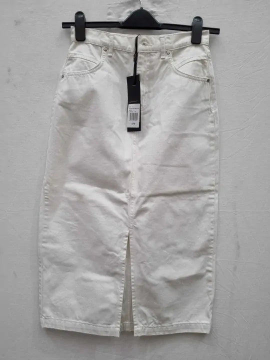 Phase Eight - White Aubrey Denim Midi Skirt Size: UK 14