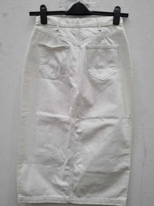 Phase Eight - White Aubrey Denim Midi Skirt Size: UK 14