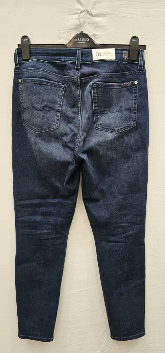 7 For All Mankind - Mid Blue Super High Waist Aubrey Slim Stretch Jeans - Navy Size: 31