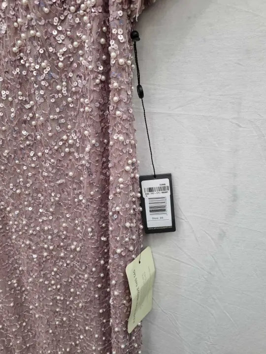 Adrianna Papell Pink Beaded Mesh Maxi Dress Size: UK 16