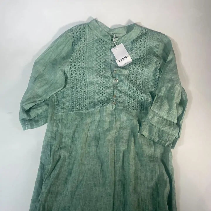 Rodier - Green Pattern Linen Mini Dress Size: M/L