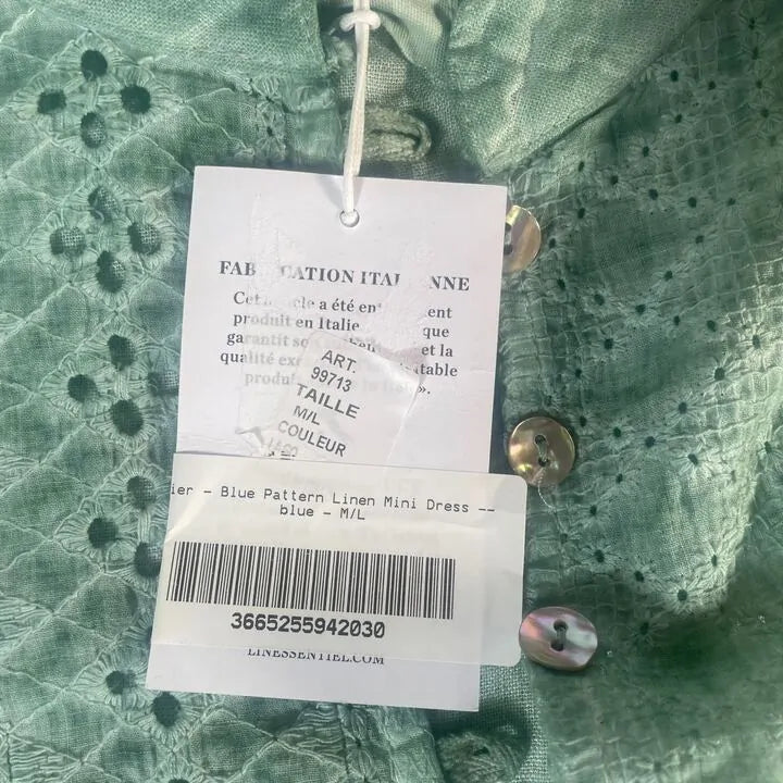 Rodier - Green Pattern Linen Mini Dress Size: M/L