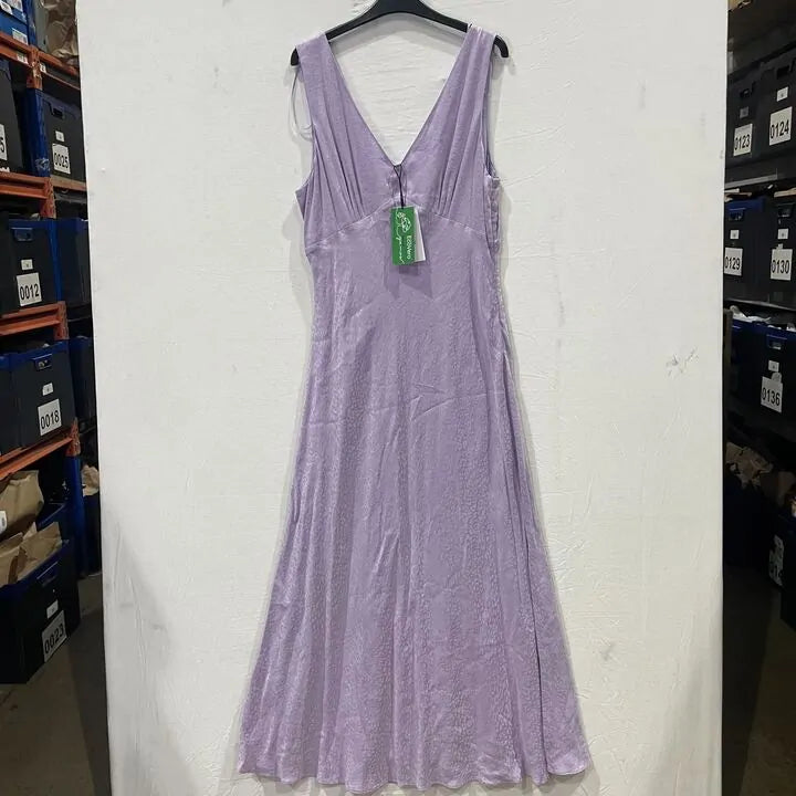Ro & Zo - Lilac Jacquard Bias Midi Dress Size: Uk 14