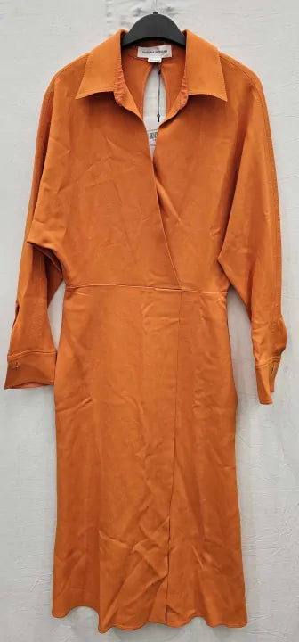 Victoria Beckham-1222Wdr003710A Burnt Orange-8-Orange-Orange Wrap Front Midi Dress-Orange Size: Uk10