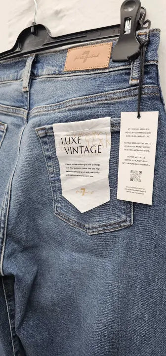 7 For All Mankind - Mid Blue Lotta Luxe Wide Leg Jeans - Blue Size: 28