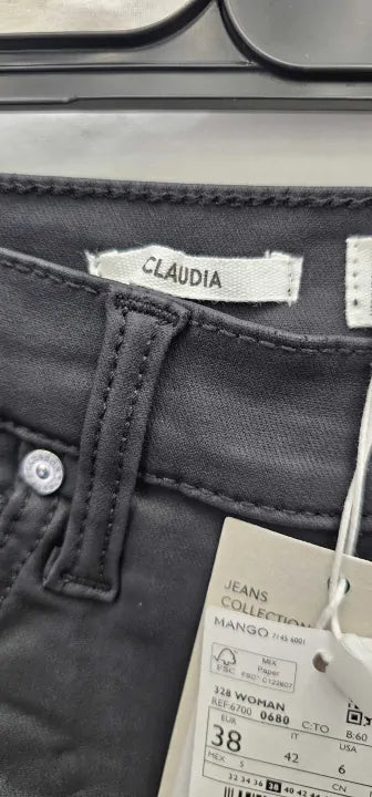Mango Black Waxed Claudia Slim-Fit High Waist Jeans Size: Uk10