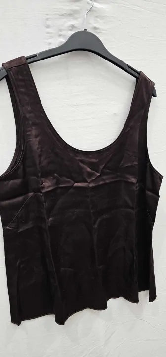 Albaray - Chocolate Satin Scoop Neck Vest - Brown Size: Uk14