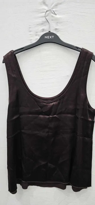 Albaray - Chocolate Satin Scoop Neck Vest - Brown Size: Uk14