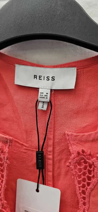 Reiss - Coral Etta Embroidered Cotton Blend Kaftan - Orange / Coral Size: Uk8