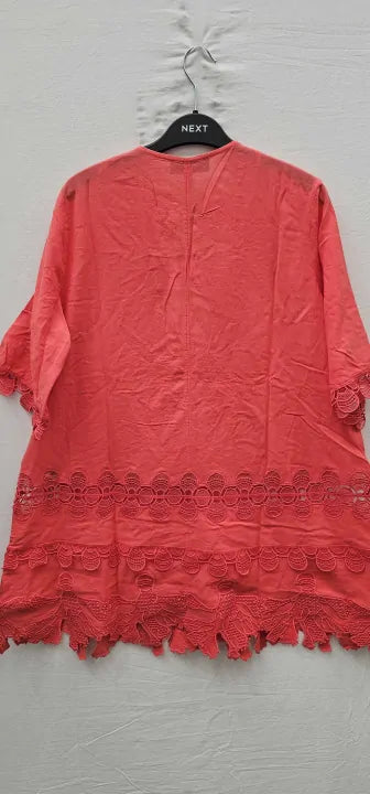 Reiss - Coral Etta Embroidered Cotton Blend Kaftan - Orange / Coral Size: Uk8
