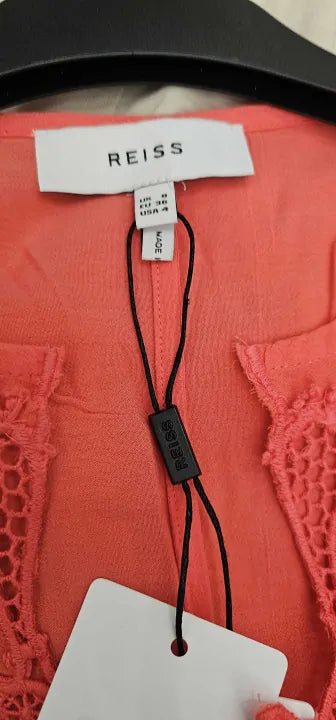 Reiss - Coral Etta Embroidered Cotton Blend Kaftan - Orange / Coral Size: Uk8