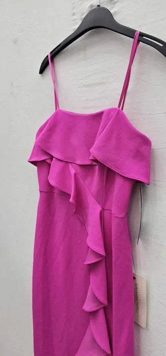 Adrianna Papell - Fuschia Stretch Crepe Column Gown - Pink Size: Uk6