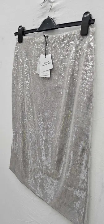 & Other Stories - Silver Sequin Midi Pencil Skirt - Grey Size: Uk14