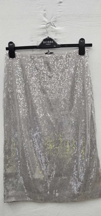 & Other Stories - Silver Sequin Midi Pencil Skirt - Grey Size: Uk14