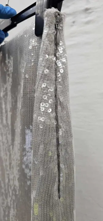 & Other Stories - Silver Sequin Midi Pencil Skirt - Grey Size: Uk14