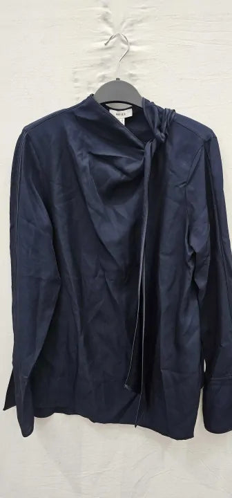 Reiss - Tie Neck Blouse In Navy Size: Uk6