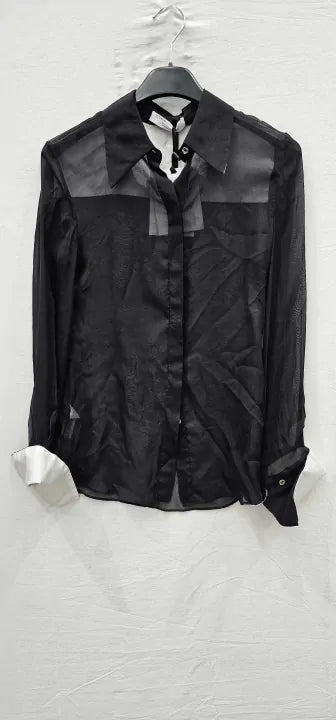 Mango X Victoria Beckham - Black Sheer Silk Blend Shirt - Black Size: Xs