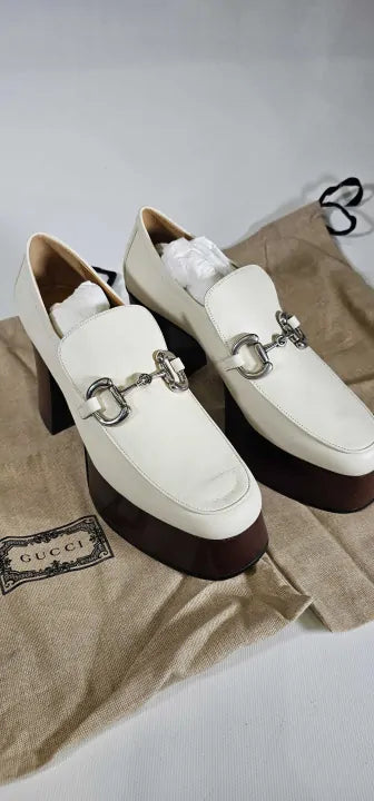 Gucci Women's White Heeled Loafer Size: EU 40