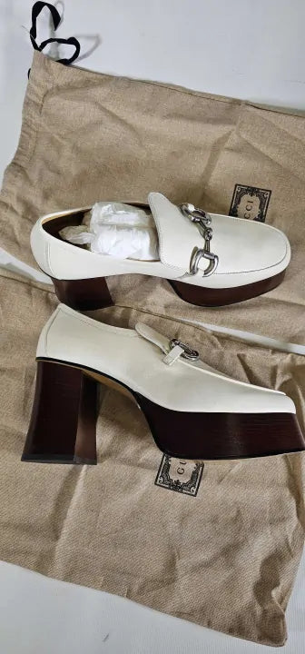 Gucci Women's White Heeled Loafer Size: EU 40
