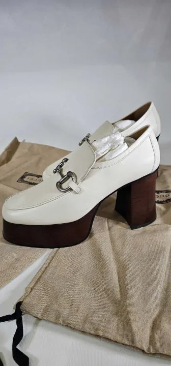 Gucci Women's White Heeled Loafer Size: EU 40