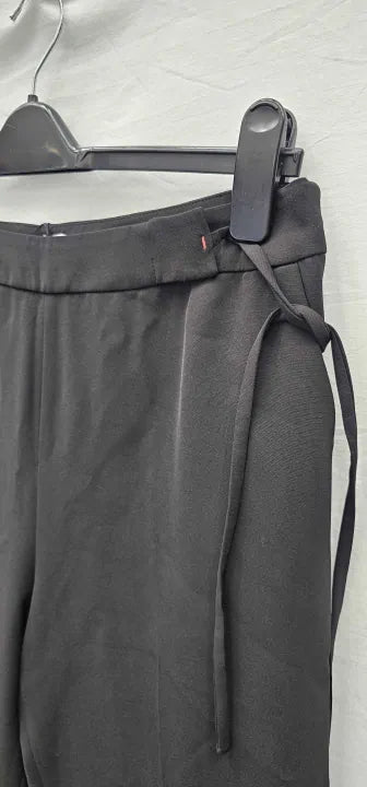 Whistles-008026992 Black-12-Black-Black Crop Tie Side Trousers-Black Size: UK 12